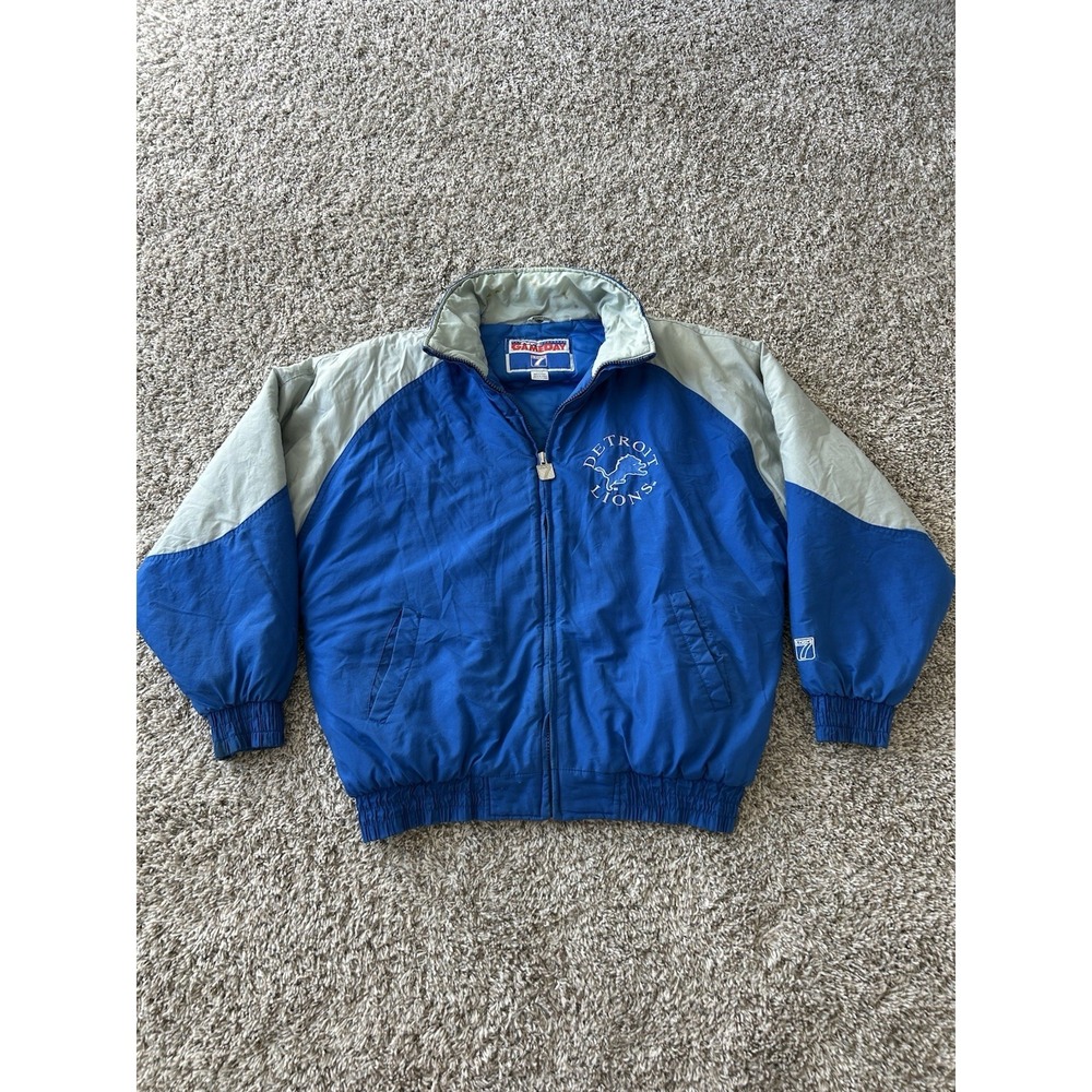 Vintage Detroit Lions NFL Gameday Logo 7 Puffer Jacket Mens L Embroidered READ